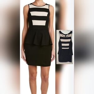 Kensie Dressy Black Beige Sleeveless Back Zip Peplum Stretch Mini Dress Size XXL
